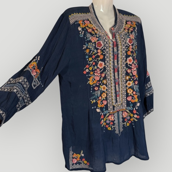 Johnny Was Navy Floral Embroidered Button Tunic - Picture 6 of 16